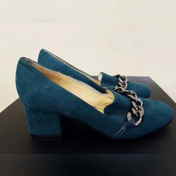 Nine West suede Y2K block Heel penny loafers academia fall office chunkyheel - Picture 3 of 6